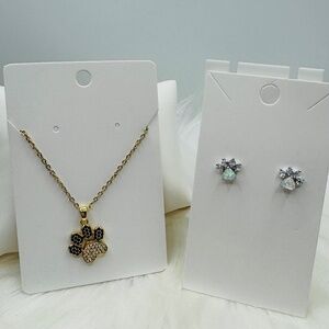 Paw Necklace with Rhinestones & Paw Earring Studs
